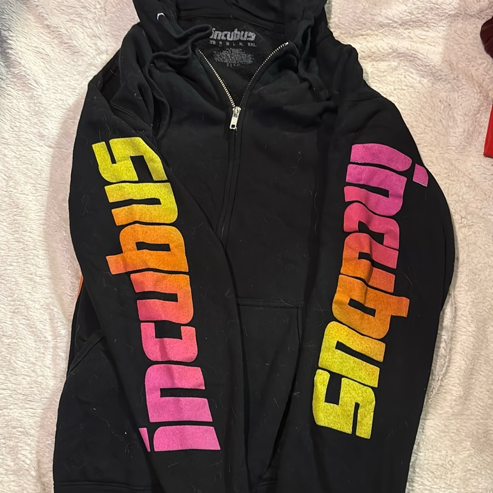 Black Zip-Up Hoodie with Gradient Sleeve Print
